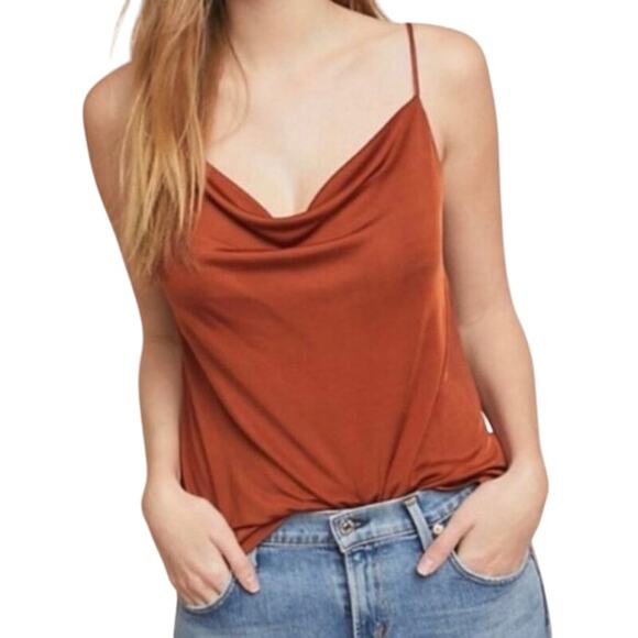 Anthropologie Tops - ANTHROPOLOGIE Rust Cowl Neck Slinky Cami Slip Tank Top - Sz Medium